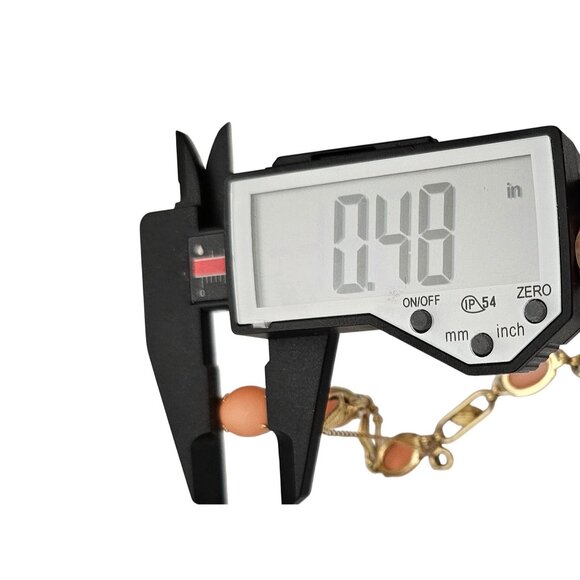 Gold Filled Coral Cabochon Chain Bracelet Leaf Paper Clip Oval Links C675 - Picture 7 of 10